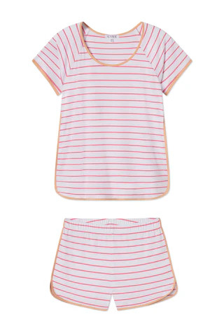 Pima Shorts Set in Sunkissed Coral Club Stripe | Lake Pajamas