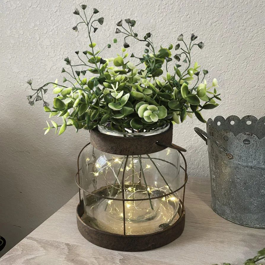 Vintage Glass Farmhouse Vase, Rustic Lantern Decor with Plants Flowers Lights Vintage Style Vase ... | Amazon (US)