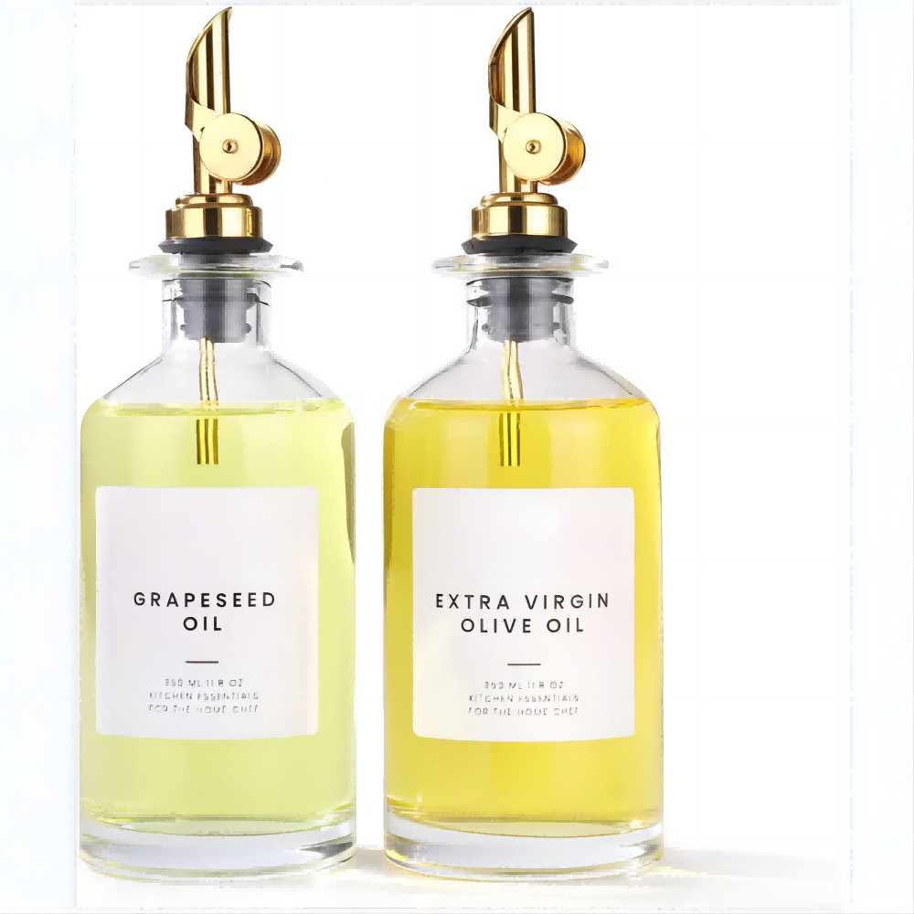 2pcs 11.5oz (350ml) Glass Bottles, 2pcs Gold Pour Spouts, And 35pcs Labels Set - Kitchen Olive Oi... | SHEIN