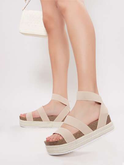Open Toe Multi Elastic Strap Espadrille Sandals | SHEIN