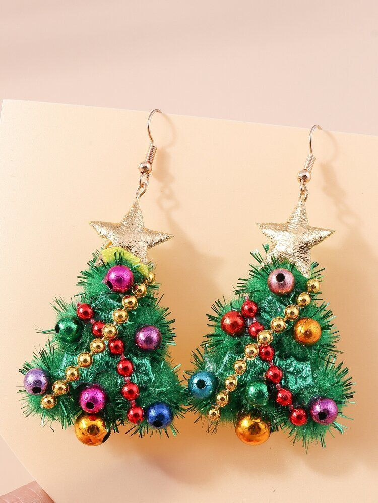 Random Color Christmas Tree Drop Earrings | SHEIN