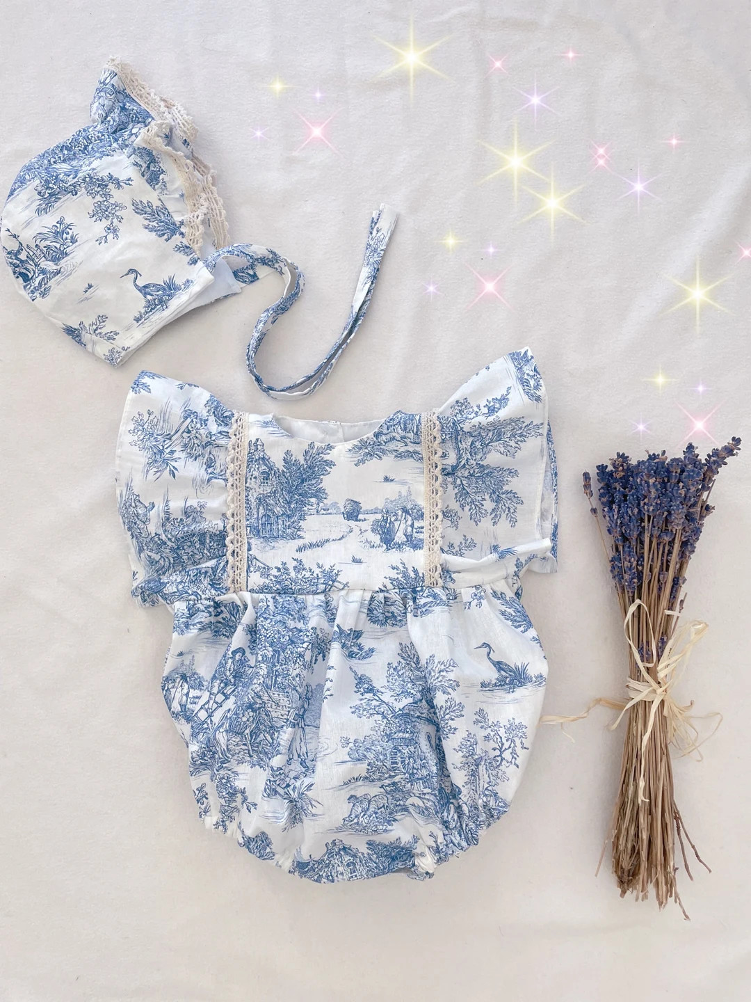 Toile De Jouy Romper & Hat 3 Months to 24 Months - Etsy | Etsy (US)