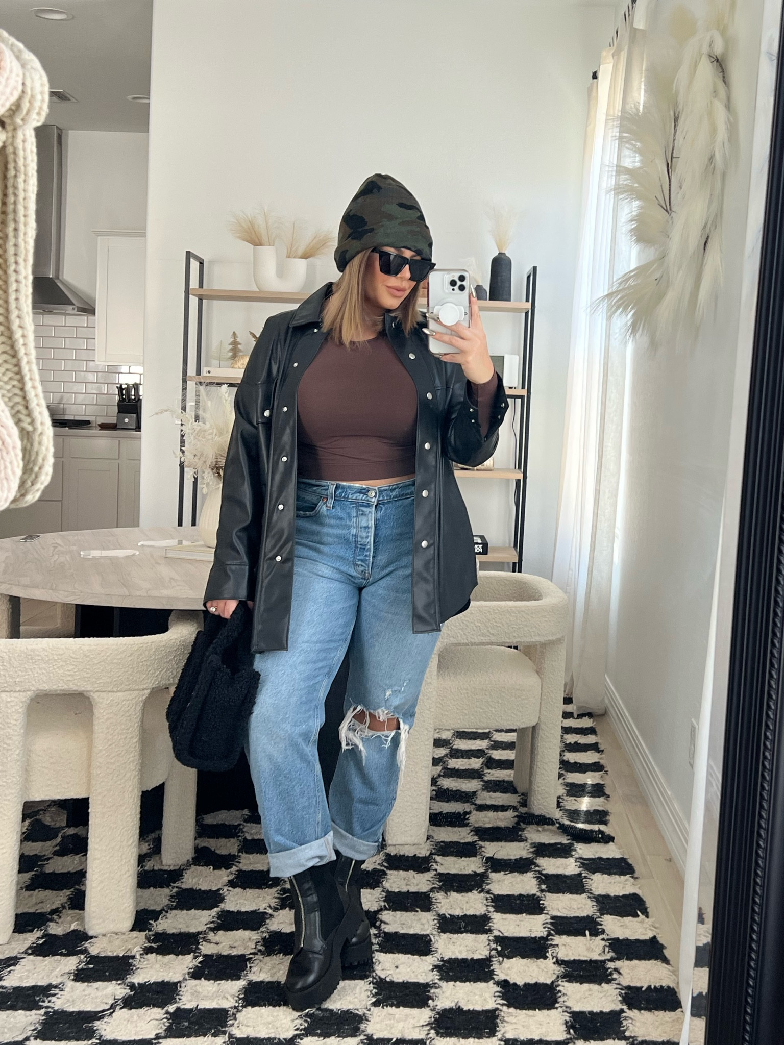 Size down in the jeans I’m wearing a 10 they run big. Top and Shacket & beanie I linked similar mine were older items. 
Boots are finally on sale grab them now ! 

#denim #abercrombie #shacket #fauxleather #midsize #amazonfashion #amazon 

#LTKFind #LTKsalealert #LTKshoecrush