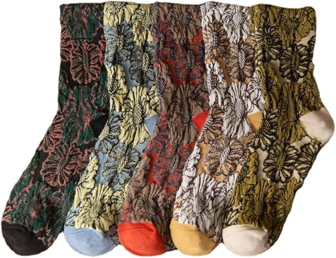 Vintage Embroidered Floral Socks for Women, Combed Cotton Crew Socks | Amazon (US)
