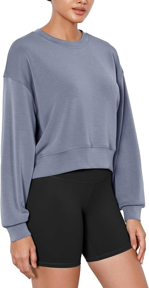 ODODOS Modal Soft Long Sleeve Cropped Sweatshirts for Women Oversized Crew Neck Pullover Crop Top | Amazon (US)