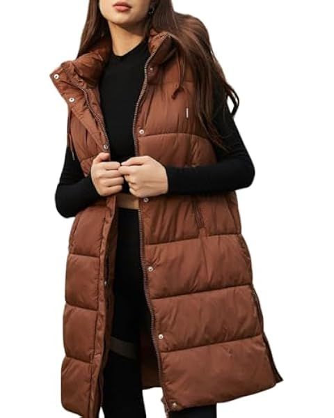 Tanming Women's Long Puffer Vest Cotton Sleeveless Puffy Jacket with Removable Hood | Amazon (US)