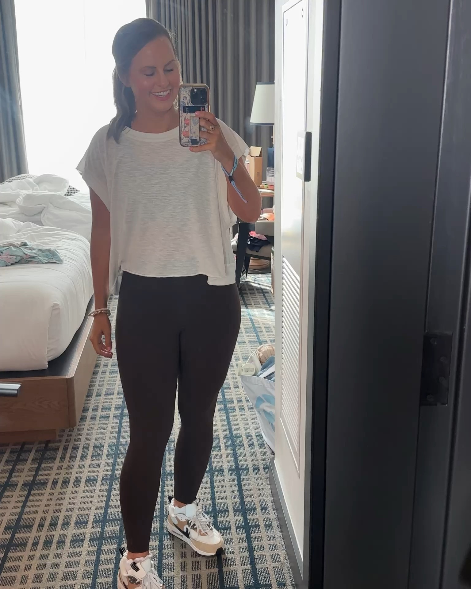 Love this new workout set in chocolate Brown. I got the high waisted leggings and sports bra from FP movement. I’m wearing a size medium and fit. In the flow top I got a small it looked for a box and reviews said it ran with my new favorite Nikes sneakers then changed for a classroom session to this chocolate brown dress very a size small 

@Avara 

Teacher outfit, LTK style, fall trends, workout clothes, free people movement, barre / Pilates class outfit

#LTKCon #LTKgrwm #LTKootd