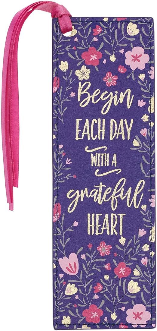 With Love Faux Leather Bookmark Begin Each Day with A Grateful Heart w/Satin Ribbon Tassel, Pink/... | Amazon (US)