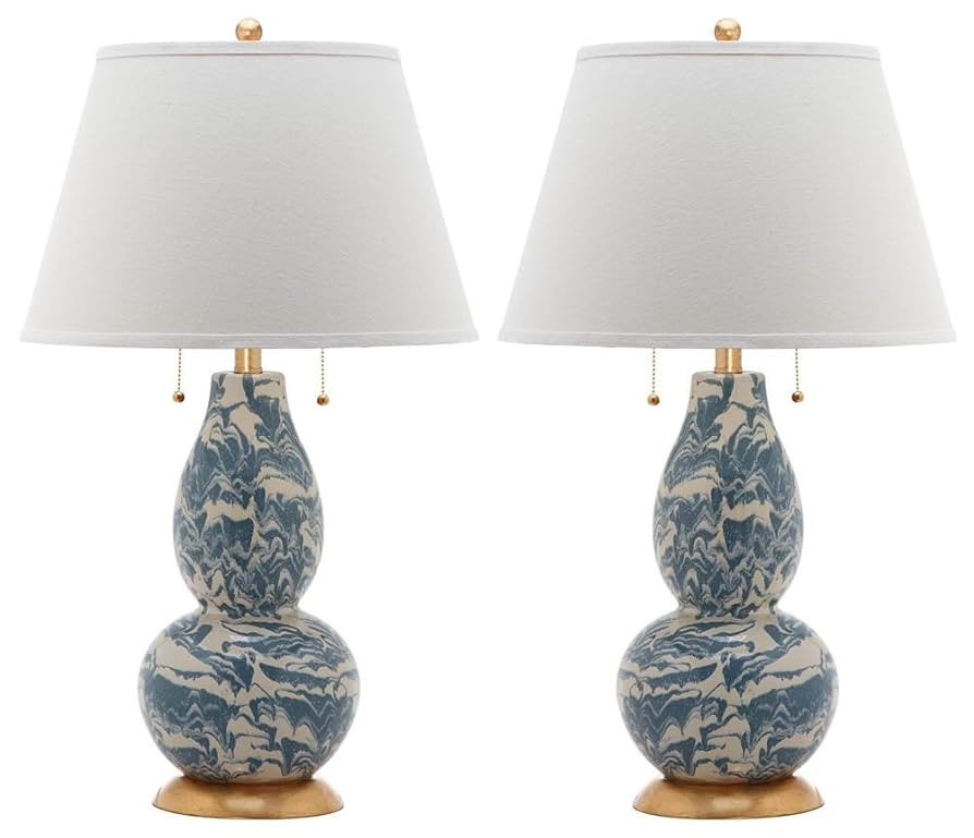 Safavieh Lighting Collection Color Swirls Glass Blue and White Table Lamp, Set of 2 | Amazon (US)