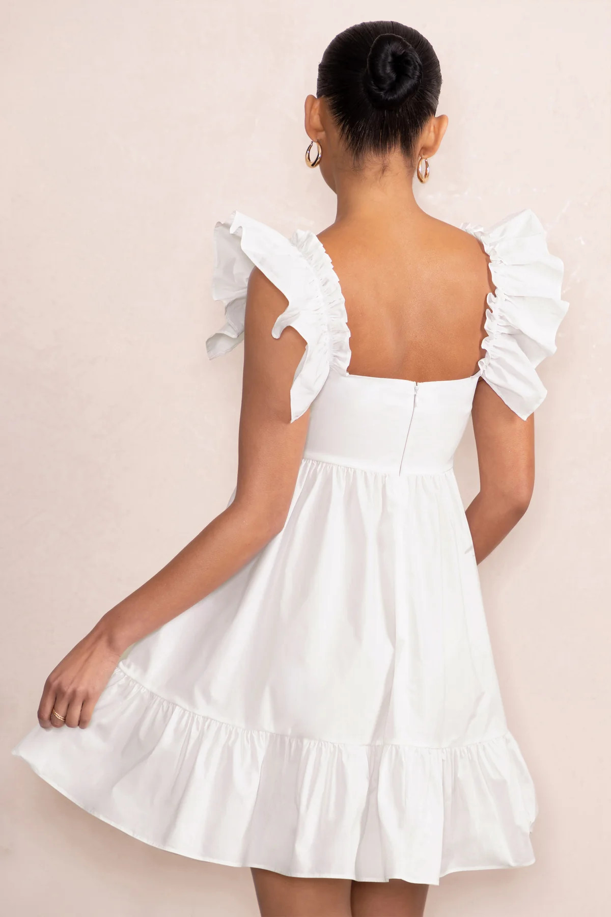 Dolly Daze | White Maternity Ruffle Sleeve Babydoll Mini Dress | Club L London