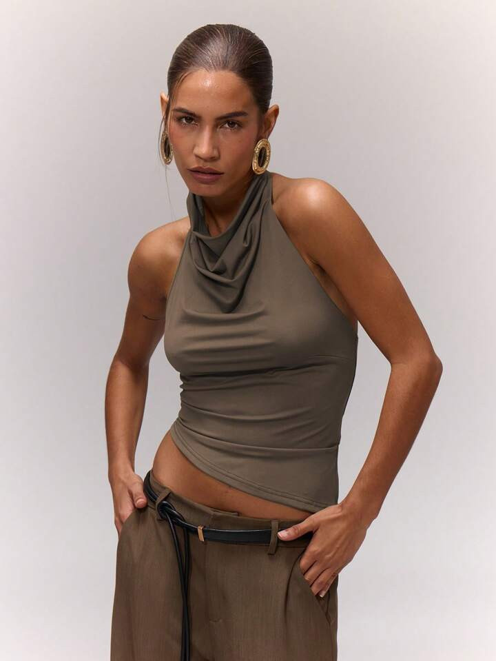 MUSERA Going Out Tops, Draped Asymmetric Halterneck Top Sexy Beach Vacation Ibiza Summer | SHEIN