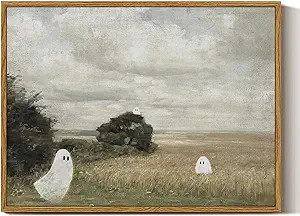 InSimSea Framed Canvas Wall Art Ghost Decor, Vintage Cute Halloween Art Prints, Vast Field Cloudy... | Amazon (US)