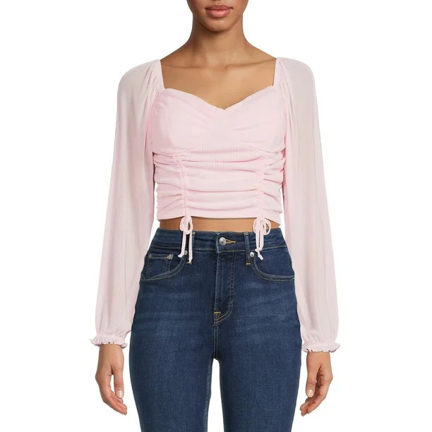 Madden NYC Juniors' Front Shirred Peasant Top - Walmart.com | Walmart (US)