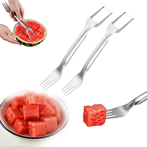 2-in-1 Watermelon Fork Slicer, Upgrade Watermelon Cutter Tool, Dual Head Stainless Steel Fruit Forks Slicer Knife, Summer Watermelon Fruit Cutting Fork for Home Parties Camping (A - 2 Pcs) | Amazon (US)
