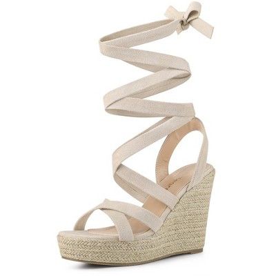 Allegra K Women's Espadrilles Platform Heels Lace Up Wedge Sandals Beige 8.5 | Target