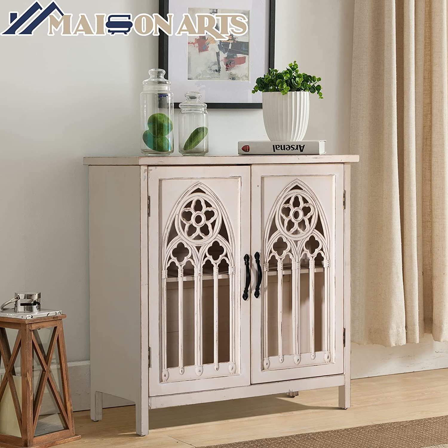 MAISON ARTS Accent Cabinet with 2 Doors, Decorative Storage Cabinet with Hollow Church Window Doo... | Amazon (US)