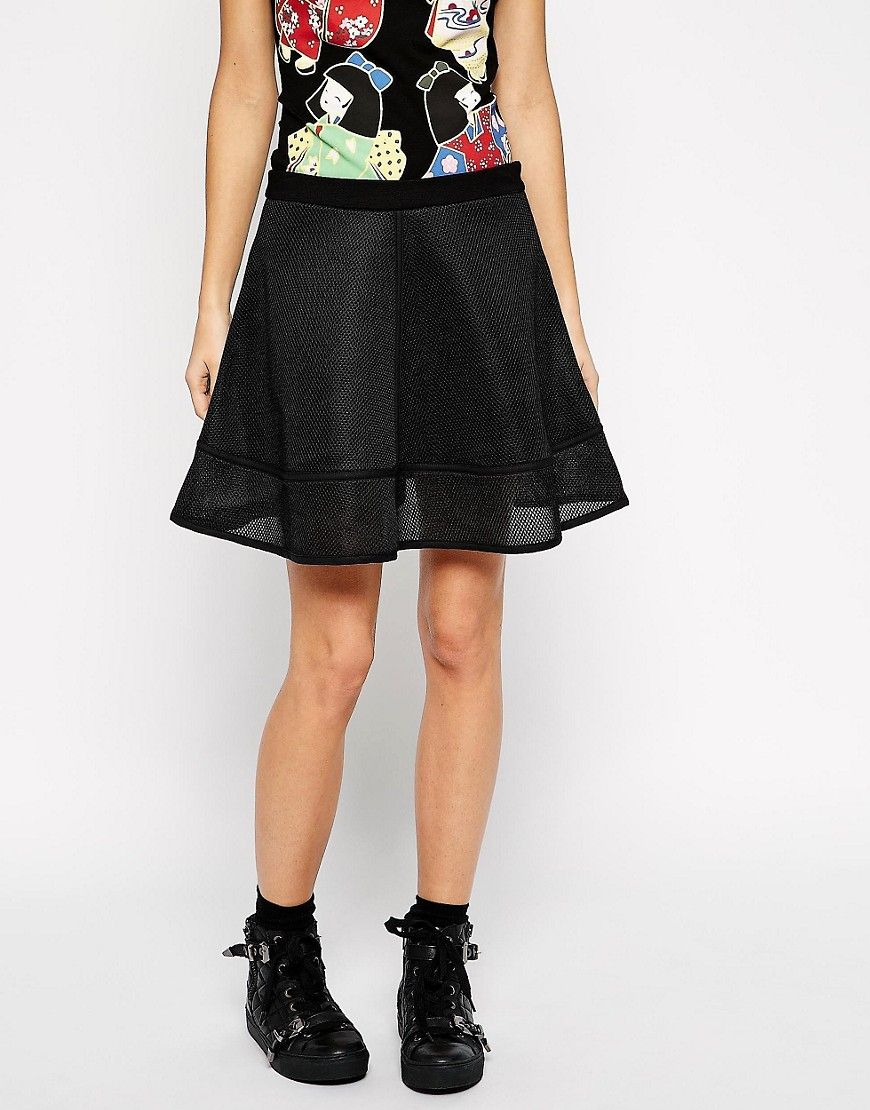 Love Moschino Perforated Skater Skirt - Black | ASOS US