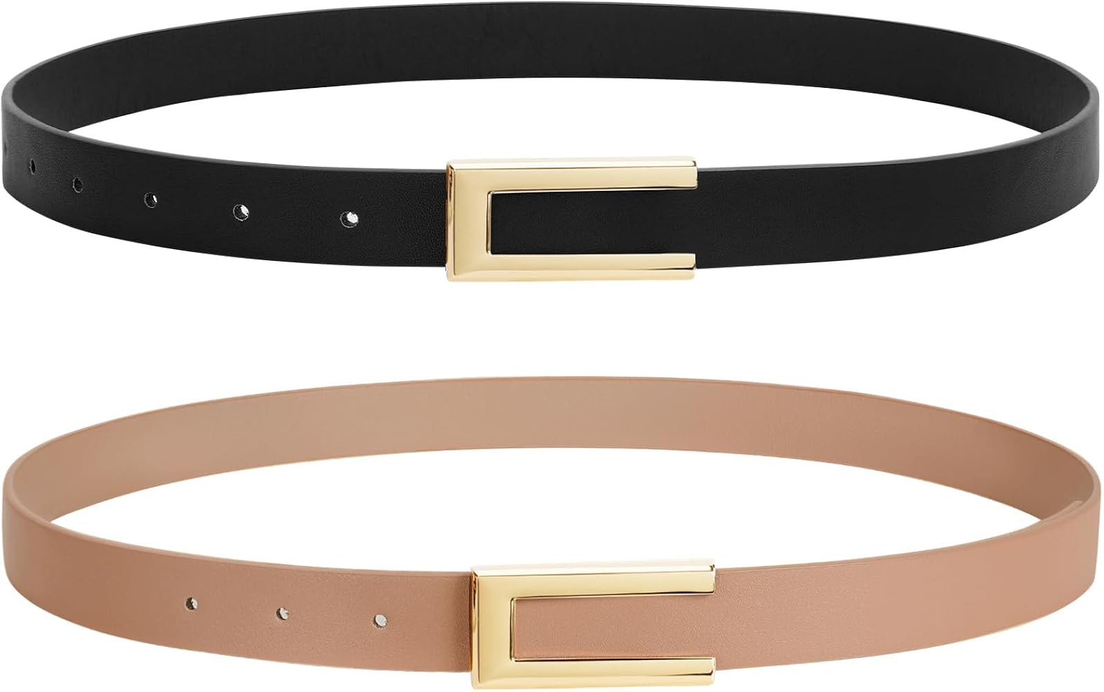 SANSTHS 2 Pack Skinny Leather Belts for Women, Ladies Thin Waist Belt for Dresses Jeans Pants wit... | Amazon (US)