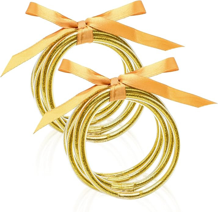 ZeeDix Gold Jelly Bracelets for Women Girls, Glitter Silicone Bangles Stackable Jewelry, Sparklin... | Amazon (US)