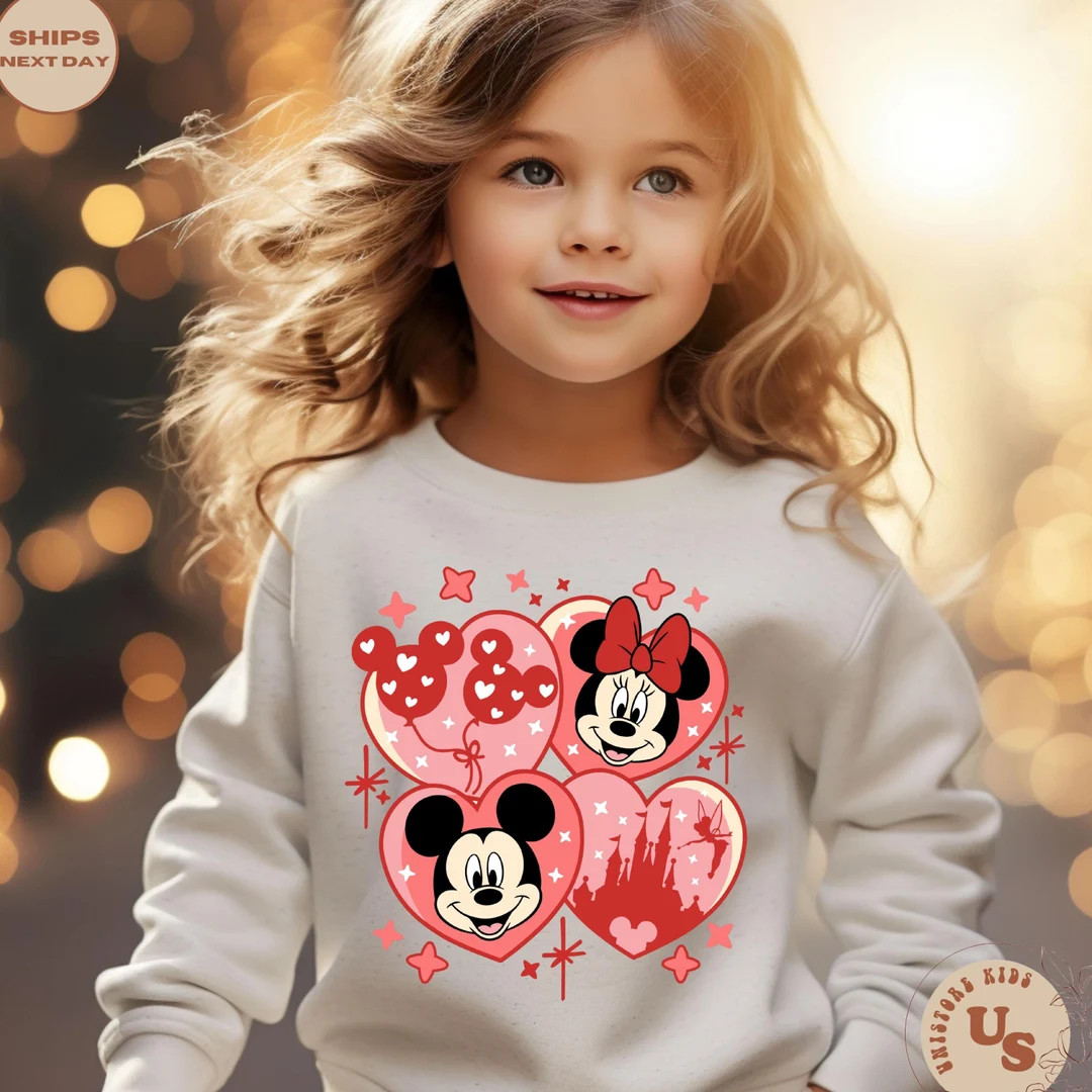 Mickey and Minnie Heart Toddler Sweatshirt, Disney Castle Kids Shirt, Disney Valentines Day Sweat... | Etsy (US)