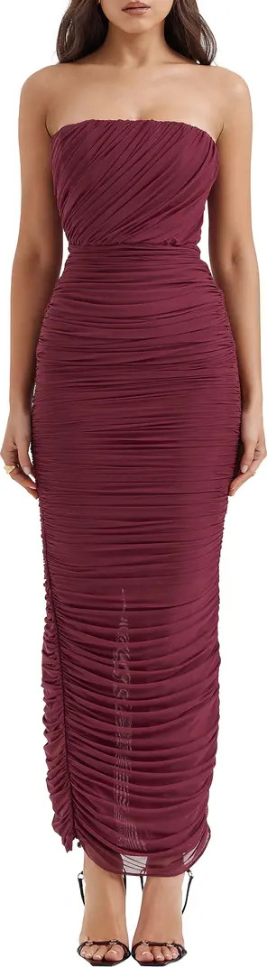 Gradient Color Strapless Ruched Mesh Gown | Nordstrom