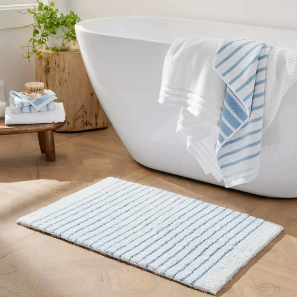 Gap Home Easy Stripe Reversible Cotton Bath Rug, White/Blue, 20"x30" | Walmart (US)