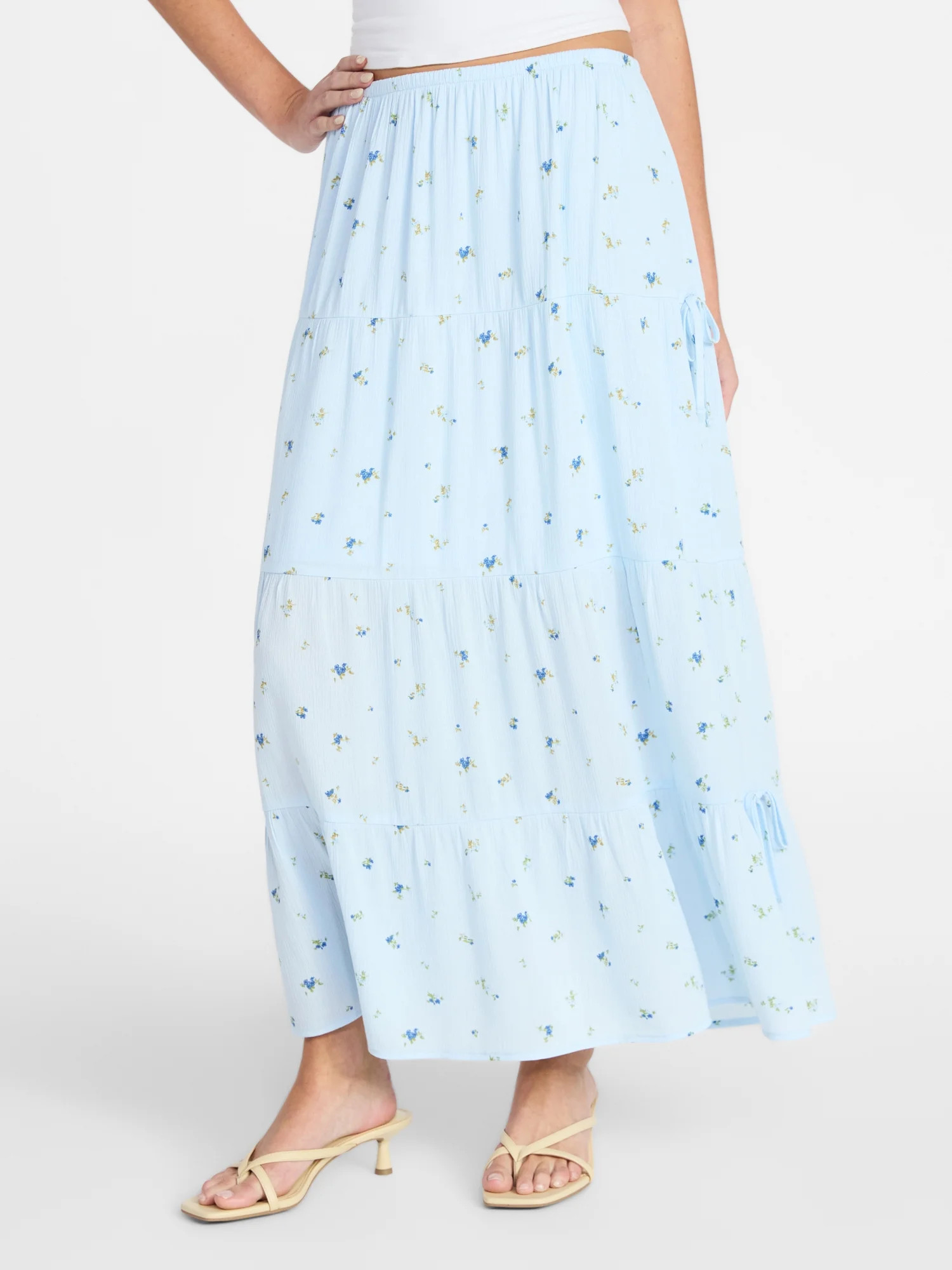 No Boundaries Side Tie Tiered Maxi Skirt, Women's and Women's Plus Sizes XXS-4X | Walmart (US)