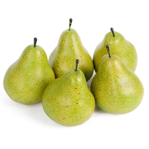 Lovmeety 5Pcs Faux Pears Lifelike Green Pear Fake Fruit for Decoration Artificial Fruits Fake Pears for Home Party Fruit Shop Supermarket Photo Props Restaurant Table Centerpieces | Amazon (US)