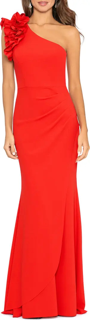 Ruffle One-Shoulder Scuba Crepe Gown | Nordstrom