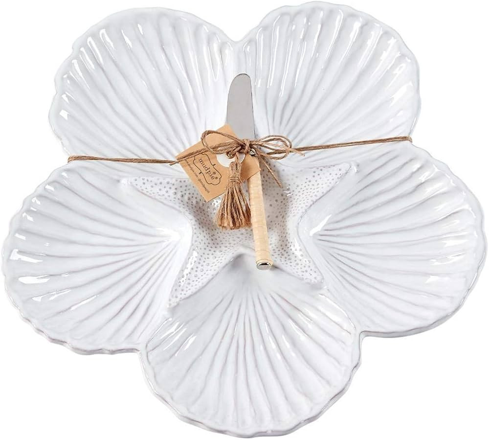 Mud Pie Shell Sectional Platter, 2 Piece Set, White, platter 12" dia | spreader 5 1/2", Seashell | Amazon (US)