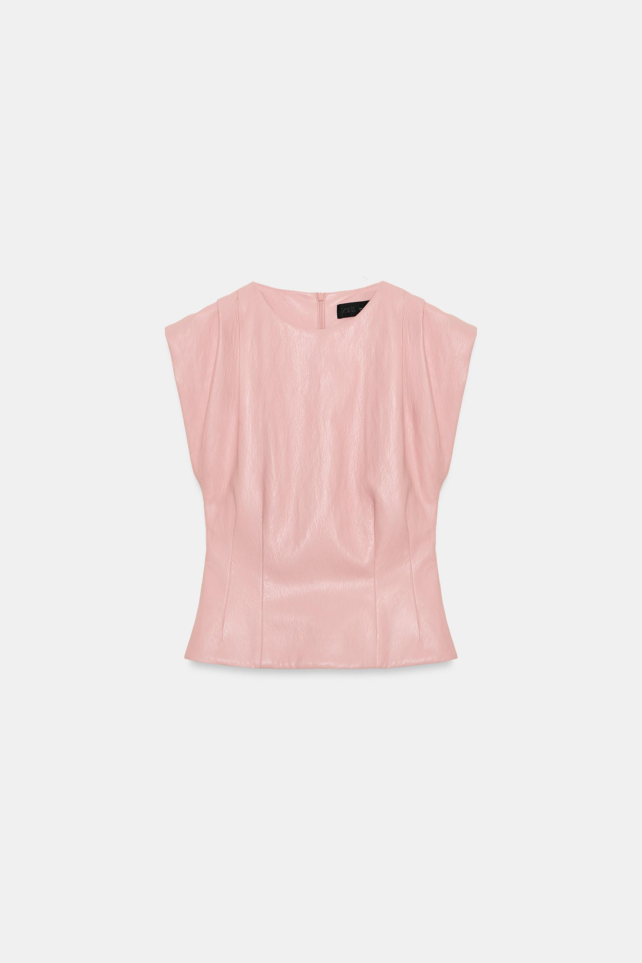 FAUX LEATHER SHOULDER PLEAT TOP | Zara Canada