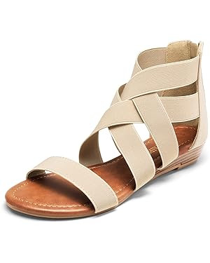 DREAM PAIRS Women's Elastic Ankle Strap Low Wedges Sandals | Amazon (US)