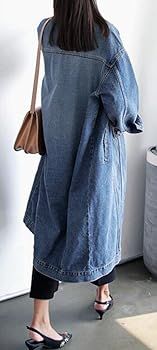 Jofemuho Women Button Down Loose Fit Long Plus Size Denim Jacket Trench Coat | Amazon (CA)