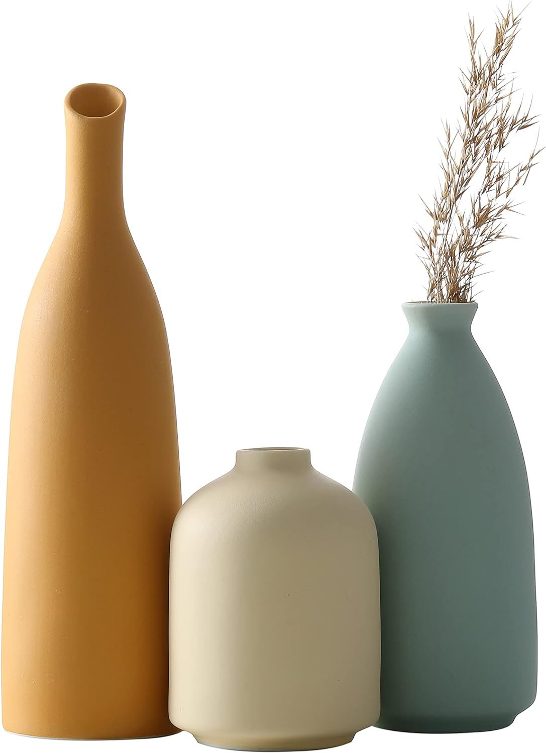Ceramic Vase for Decor, Modern Farmhouse Decor Vase Set of 3, Neutral Small Vases for Table Decor... | Amazon (US)