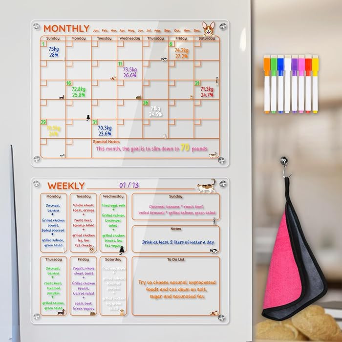 Magnetic Acrylic Clear Fridge Calendar Planner Note Board Set for Fridge,8Colors Markers,Erase To... | Amazon (US)