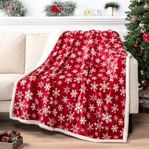PAVILIA Red Snowflake Christmas Sherpa Throw Blanket, Ultra Soft Reversible Fleece Sherpa 50x60 W... | Amazon (US)