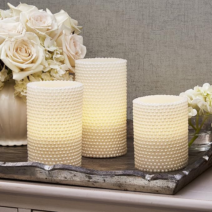 Flameless Pillar Candles with Remote - 3x4 3x5 3x6, 3 Pack, Pearl Coated Wax, Battery Operated, W... | Amazon (US)