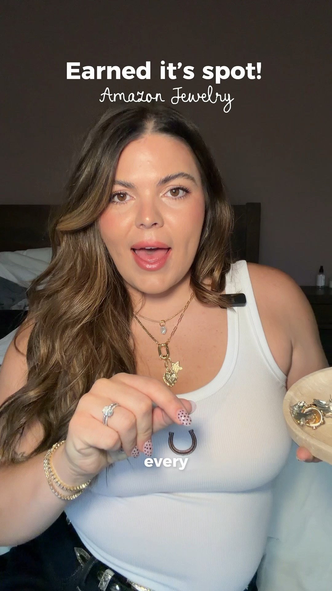 My everyday jewelry rotation — all from Amazon, all under $25. Gold necklaces I layer and never take off, simple rings, go-with-everything earrings, and the chunky colorful beaded necklaces that make any outfit look intentional. Every piece here earned its spot