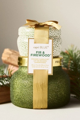 Capri Blue Woody Fir & Firewood Stacked Candle Gift Set | Anthropologie (US)