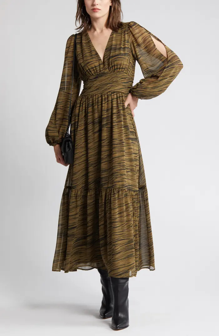 Split Long Sleeve Tiered Dress | Nordstrom