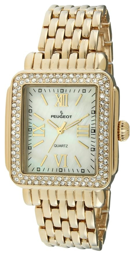 Peugeot Rectangle Deco Crystal Bezel Bracelet Dress Watch | Amazon (US)