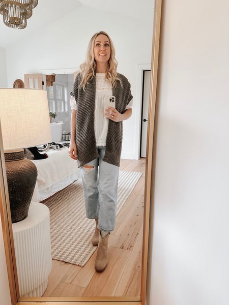 Womens Fall Outfits.
Casual, cozy and simple.
I’ve had this long sweater vest/cardigan for years. Slow fashion, such a staple. 
🖤 

#LTKstyletip #LTKfindsunder100 #LTKover40
