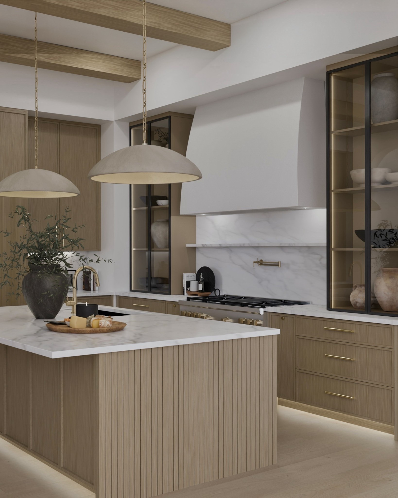 Organic Modern kitchen- rift white oak, black steel doors, textured finishes 🤍 

#LTKSaleAlert #LTKHome