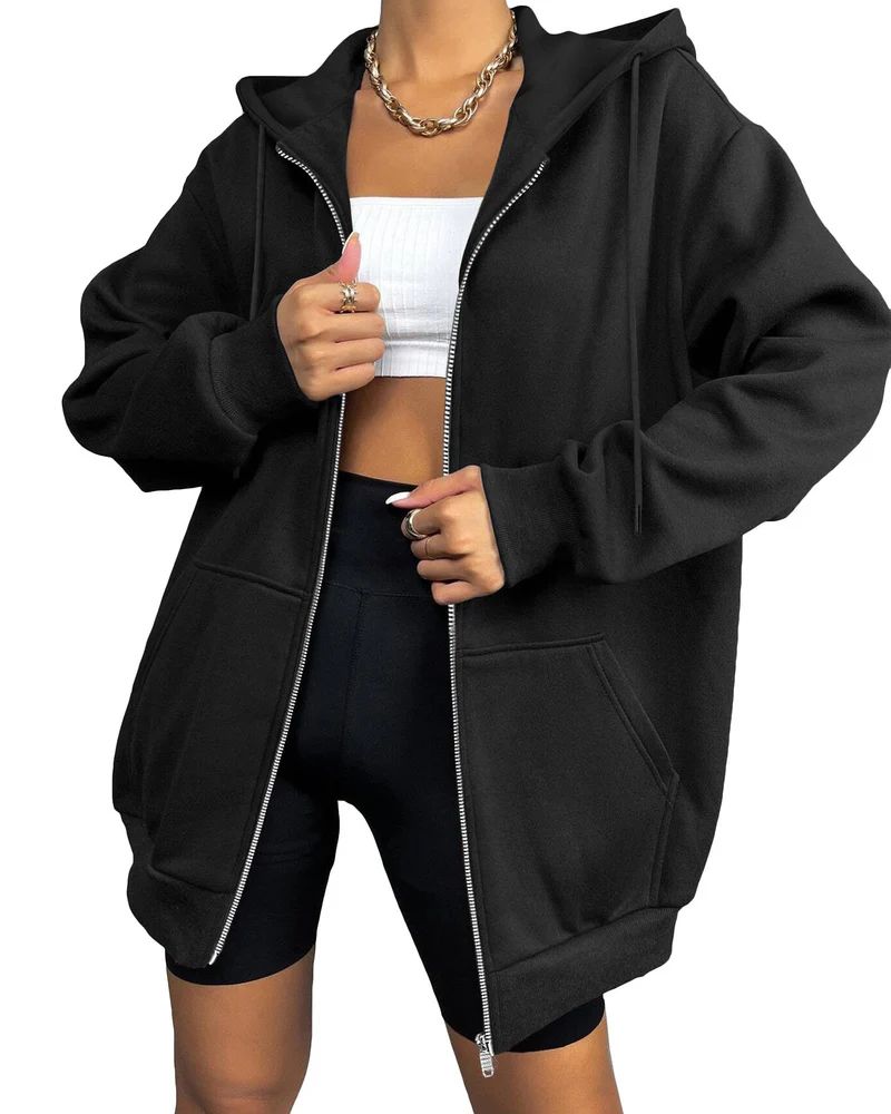 Zeagoo Women's Oversized Zip Up Hoodies Fleece Jacket Casual 2023 Fall Winter Sweatshirts Drawstr... | Zeagoo