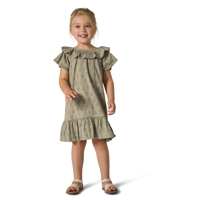 Modern Moments Toddler Girl Ruffle Neck Dress with Picot Stitch, Sizes 12M-5T - Walmart.com | Walmart (US)
