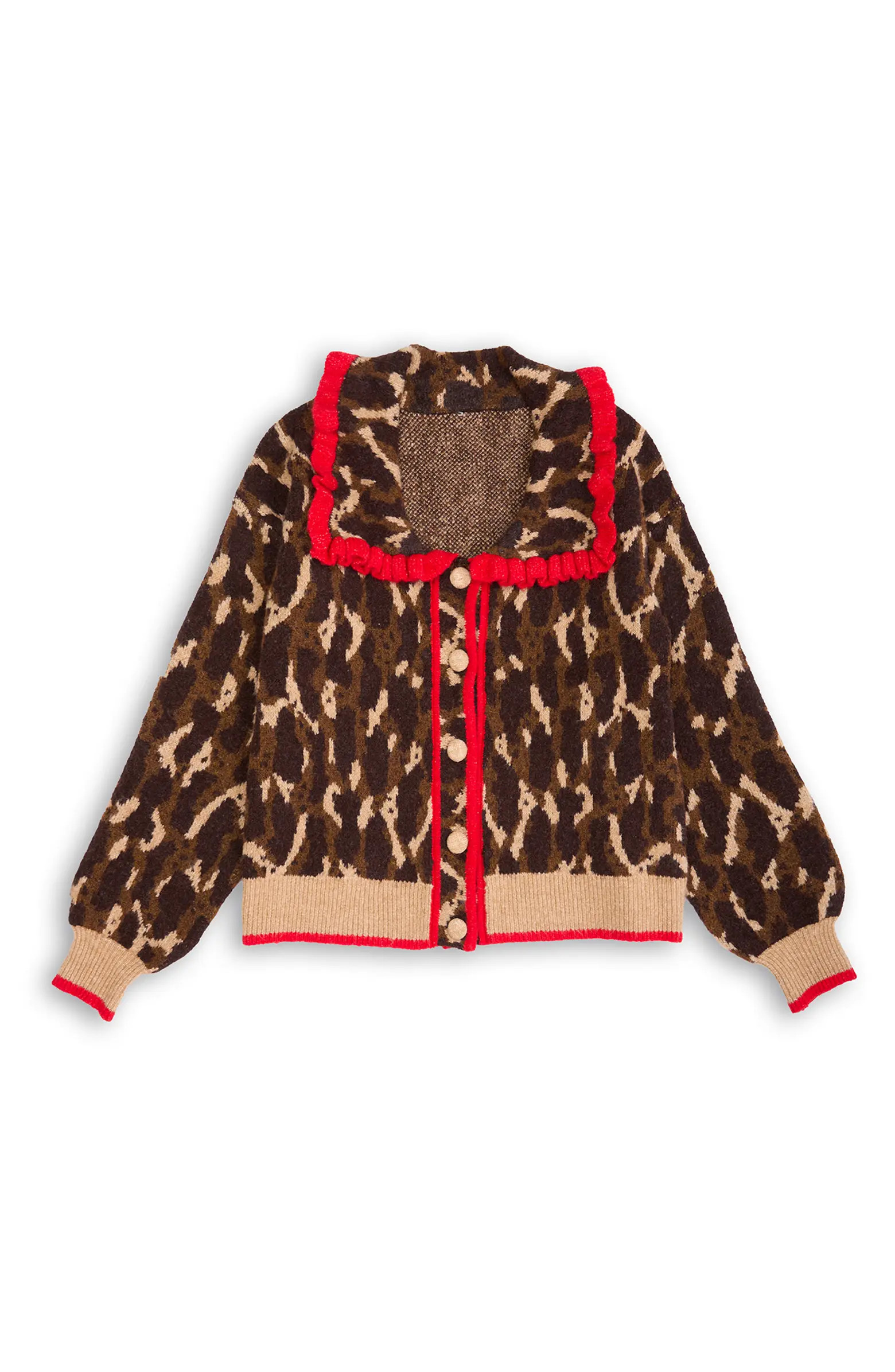 SAACHI Ruffle Collar Leopard Cardigan | Nordstromrack | Nordstrom Rack
