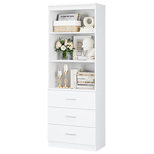 FOTOSOK 71 Inches Tall Storage Cabinet, Bookcase with 3 Drawers and 3-Tier Open Shelves, Wooden Bookshelf Storage Organizer for Living Room, Study, Kitchen, Home Office, White | Amazon (US)