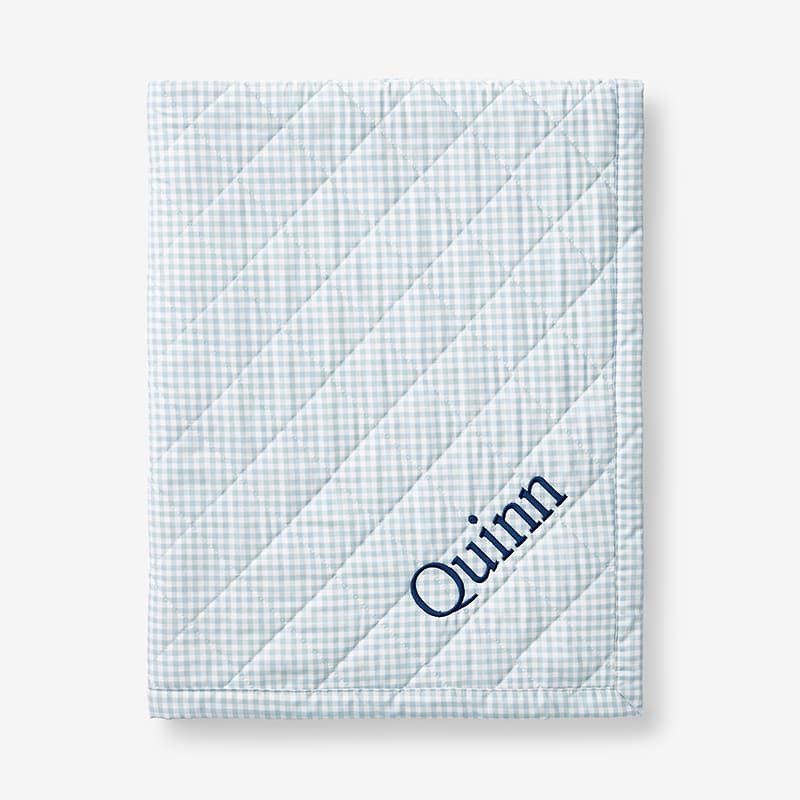 Company Kids™ Ditsy Gingham Organic Cotton Percale Quilted Reversible Sherpa Stroller Blanket | The Company Store