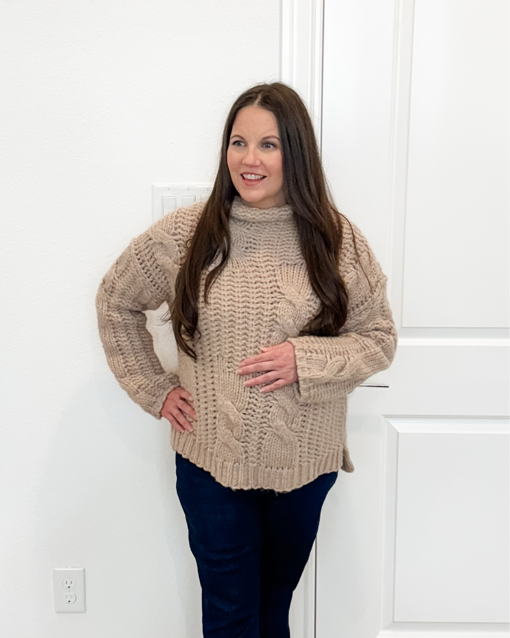 Chic Winter Neutrals

I’m loving this neutral winter outfit for pregnancy. The mock-neck cable wool blend sweater paired with dark blue bootcut flared jeans feels timeless and elevated. These are hands down the best maternity jeans for fit and comfort.
Finish the look with tan boots for everyday wear or light brown booties to dress it up a bit. It’s such a versatile maternity outfit and a great dressy casual outfit for cold-weather days.


#LTKWorkwear #LTKBump #LTKSeasonal