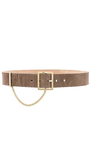Square Buckle With Chain Belt in Taupe & Gold | Revolve Clothing (Global)